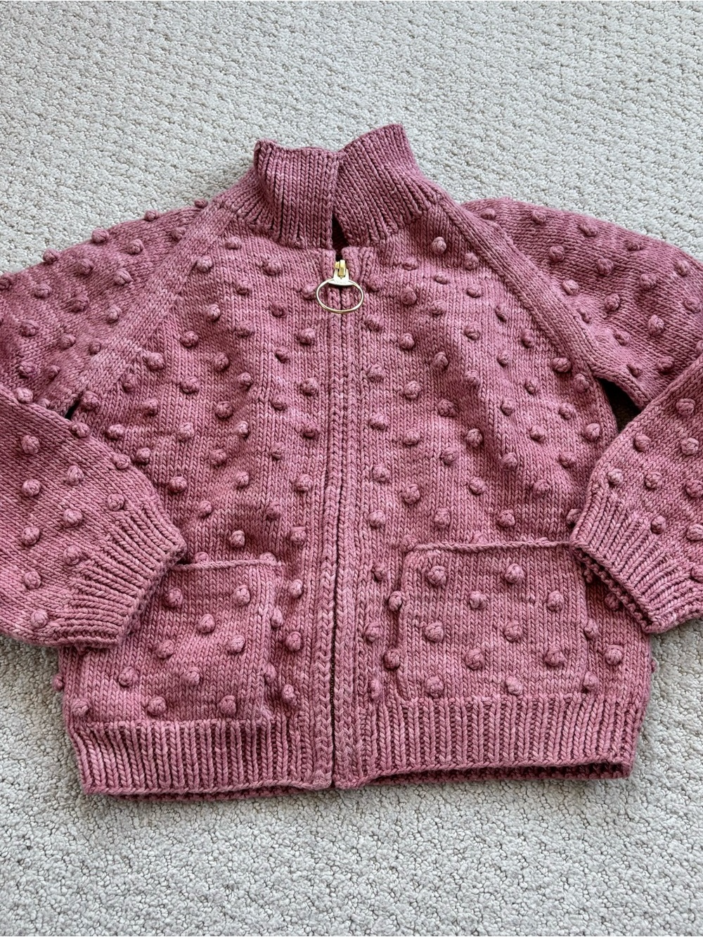 Misha and puff Kids Pom-Pom popcorn Zip Front Sweater Jacket - Dusty Rose